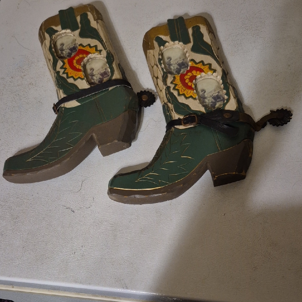 Vintage Green and Brown Decorative Boots